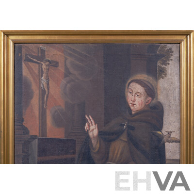 Artist Unknown, Saint Francis of Assisi, Antique Oil on Canvas Cloth, 112 x 85 cm (frame)