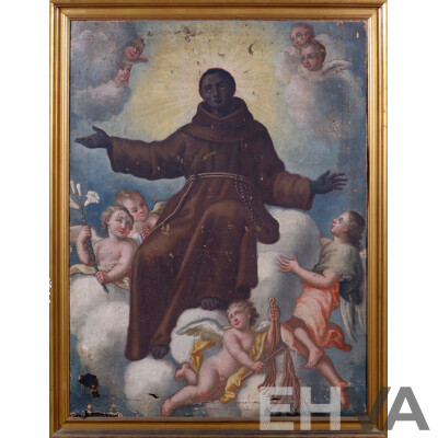 Artist Unknown, Possibly Saint Anthony of Padua, Antique Oil on Canvas Cloth, 127 x 97 cm (frame)