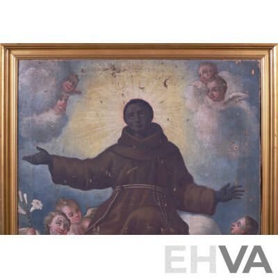 Artist Unknown, Possibly Saint Anthony of Padua, Antique Oil on Canvas Cloth, 127 x 97 cm (frame)