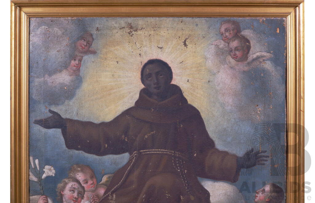 Artist Unknown, Possibly Saint Anthony of Padua, Antique Oil on Canvas Cloth, 127 x 97 cm (frame)