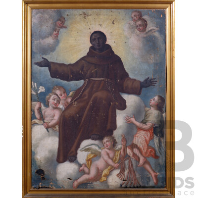 Artist Unknown, Possibly Saint Anthony of Padua, Antique Oil on Canvas Cloth, 127 x 97 cm (frame)