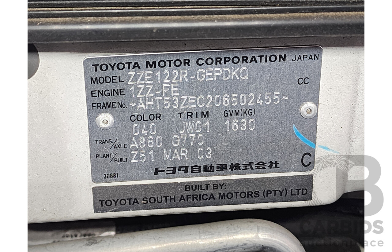 4/2003 Toyota Corolla Ascent ZZE122R 4d Sedan White 1.8L