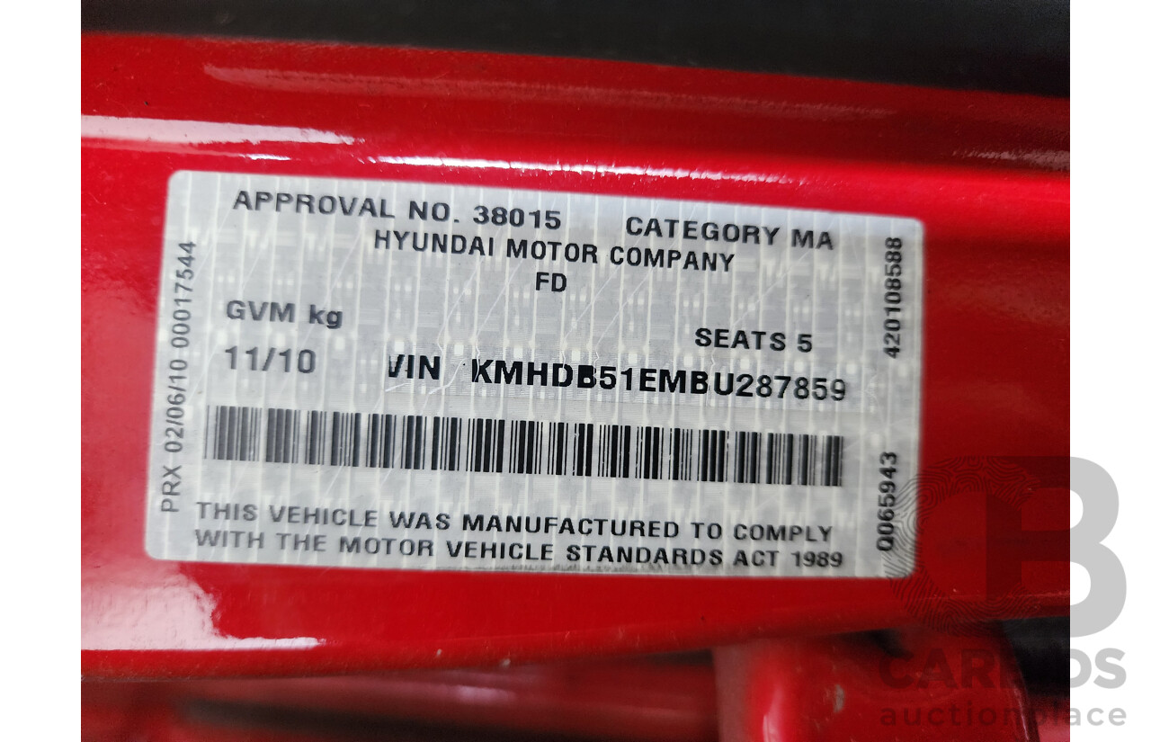 11/2010 Hyundai i30 SX FD MY10 5d Hatchback Red 2.0L