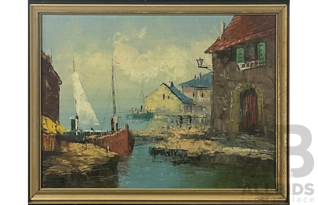 C. Yeung, (20th Century, Hong Kong), Boats Moored, Vintage Acrylic on Canvas, 53 X 68 Cm (frame)