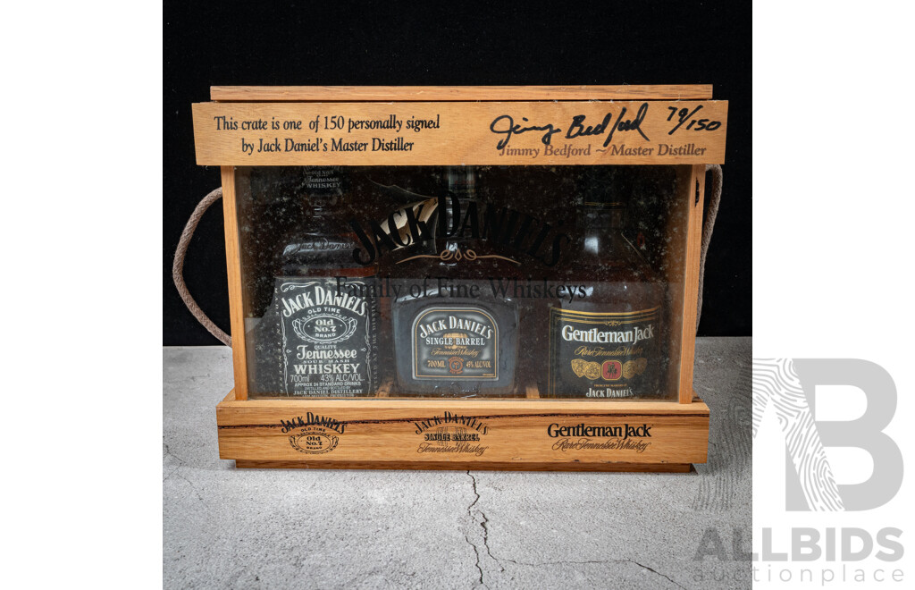 Limited Edition Jack Daniel’s Family of Fine Whiskeys Cabinet.No 79/150, Signed by Master Distiller Jimmy Bedford