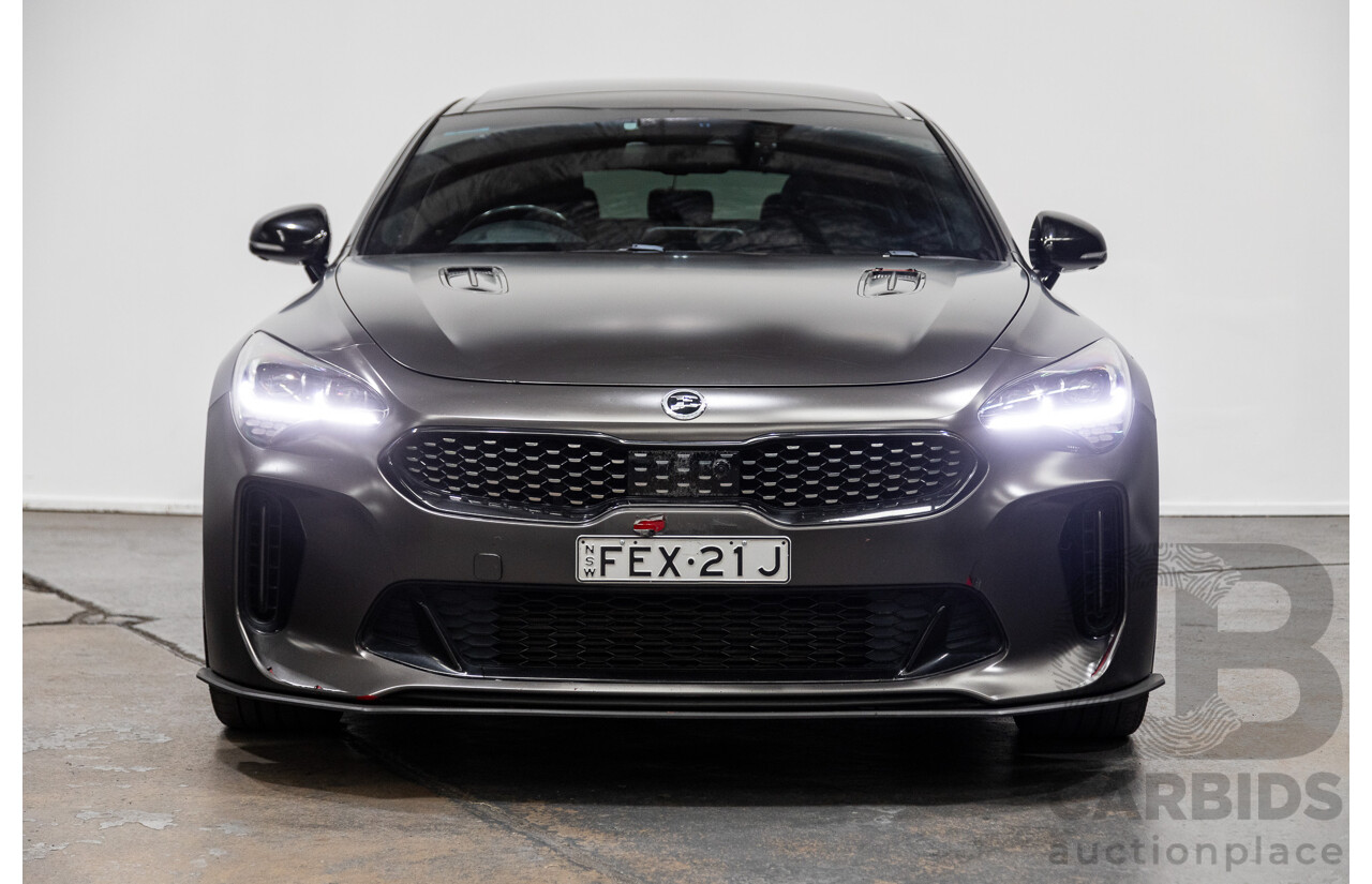 01/2018 Kia Stinger GT CK MY18 (344) 4d Sedan Hichroma Red Metallic (Grey Wrap) Twin Turbo 3.3L