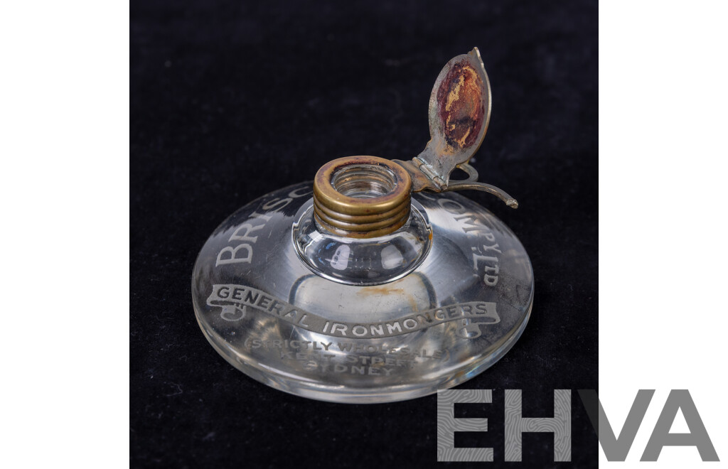 Antique Glass Advertising Inkwell, Briscoe & Co General Ironmongers, Kent St Sydney