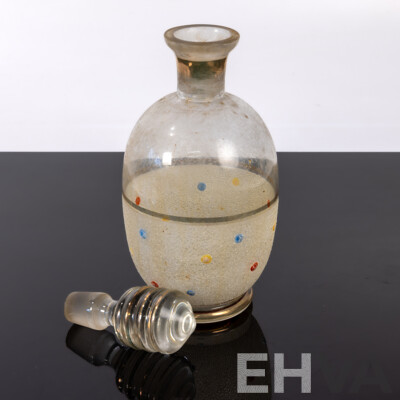 Vintage Art Deco Decanter with Stopper and Set Five Glasses