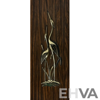 Birds in Flight & Pair of Cranes, Pair of Mid-Century Faux Wood & Moulded Plastic Wall Hangings, 36 x 14 cm (edge to edge) (2)