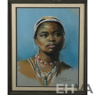 Julieanne Harris, (20th Century, Australian), Tribal Lady (1987), Original Pastel in Colours, 54 x 44 cm (frame)