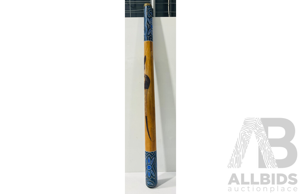 Large Wooden Australian Indigenous Didgeridoo with Painted and Carved Decoration
