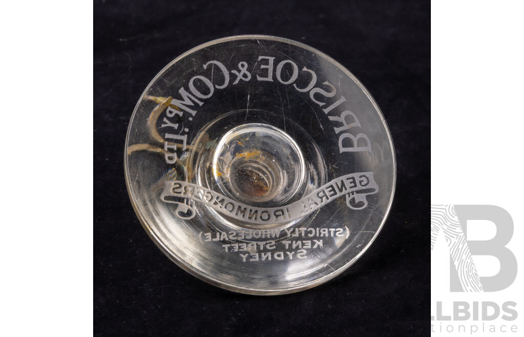 Antique Glass Advertising Inkwell, Briscoe & Co General Ironmongers, Kent St Sydney