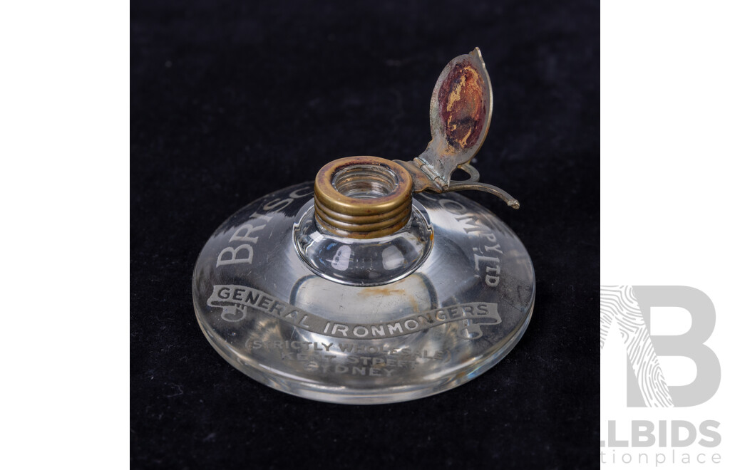 Antique Glass Advertising Inkwell, Briscoe & Co General Ironmongers, Kent St Sydney