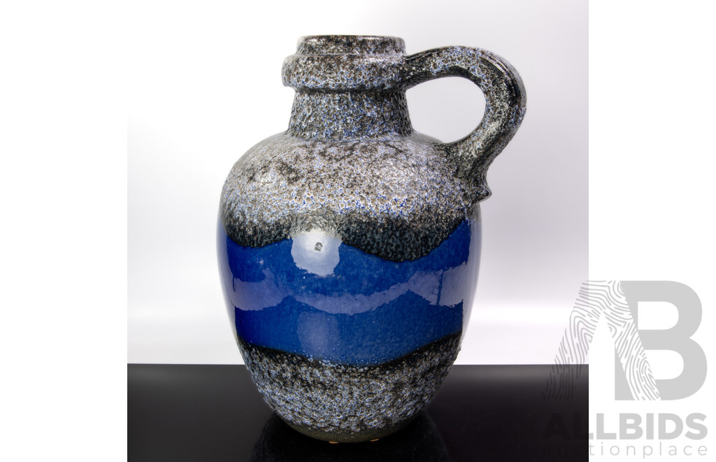 Large Mid Century West German Unusual Blue Glazed Ceramic Jug Form Vase
