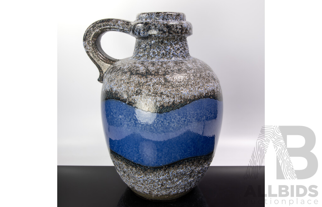 Large Mid Century West German Unusual Blue Glazed Ceramic Jug Form Vase