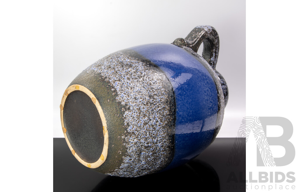 Large Mid Century West German Unusual Blue Glazed Ceramic Jug Form Vase