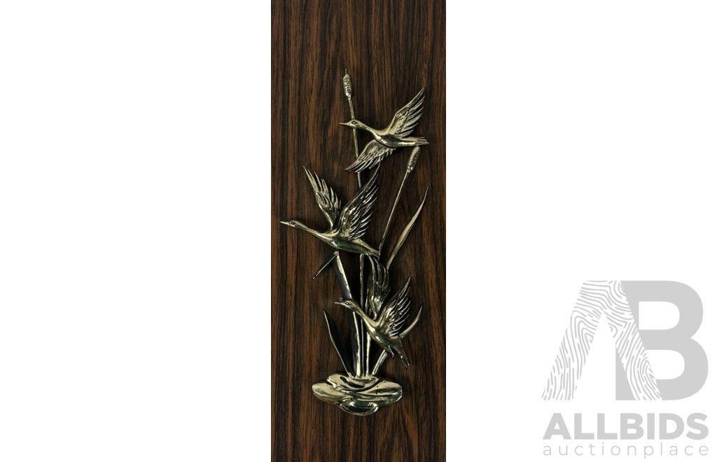 Birds in Flight & Pair of Cranes, Pair of Mid-Century Faux Wood & Moulded Plastic Wall Hangings, 36 x 14 cm (edge to edge) (2)