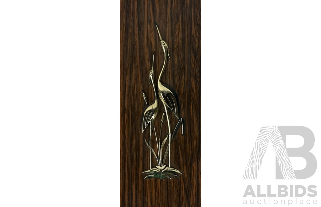 Birds in Flight & Pair of Cranes, Pair of Mid-Century Faux Wood & Moulded Plastic Wall Hangings, 36 x 14 cm (edge to edge) (2)