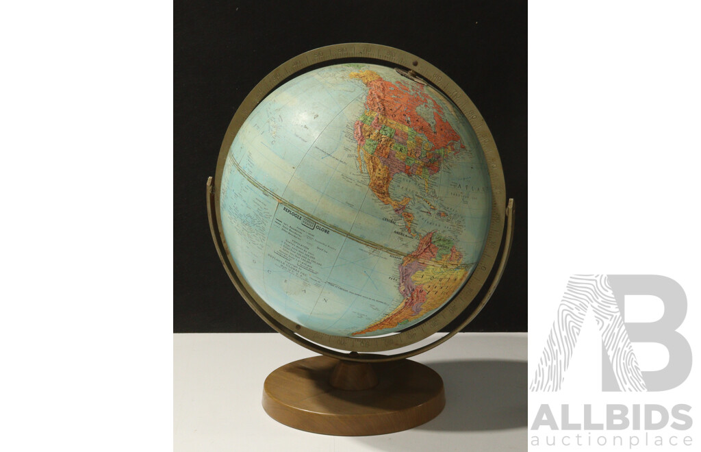 Retro American Replogle Stereo Relife World  Globe on Tin Stand