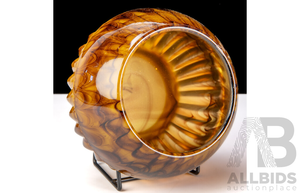 Vintage Art Deco Davidsons Amber Cloud Glass Bowl, Pattern 10 1910