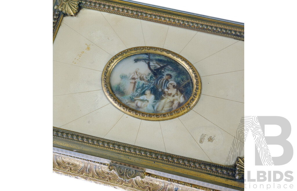 Vintage Italian Made Pressed Metal Box with Hand Painted Classical Scene to Top