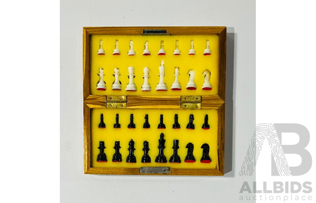 Chess Set with Fold Out Board and All Pieces Along with Two Decks Playing Cards in Steer Hide Leather Case