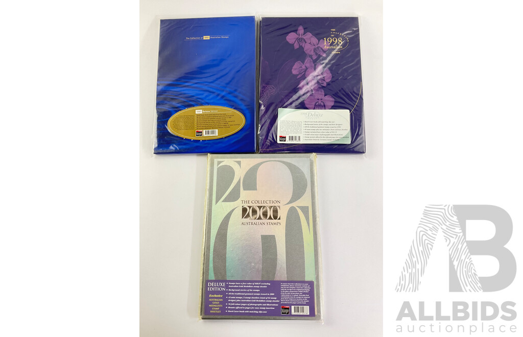 Three Australian Annual Stamp Albums 1997, 1998 and 2000 - Face Value $160