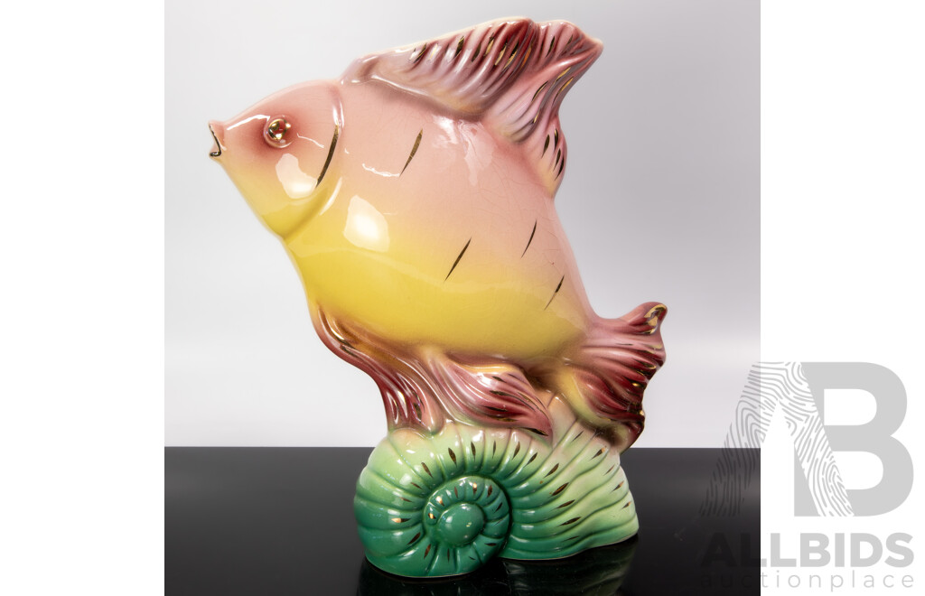 Retro Australian Ceramic Fish on Snail Form Vase