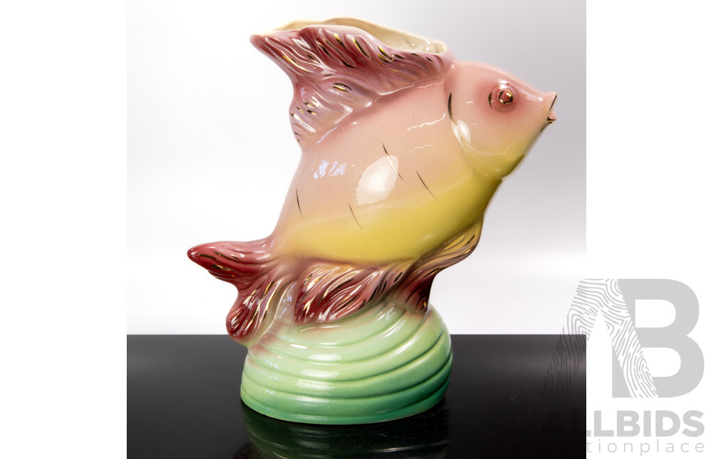 Retro Australian Ceramic Fish on Snail Form Vase