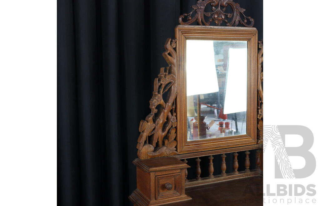 Heavily Carved Indonesian Hardwood Mirrored Back Dresser