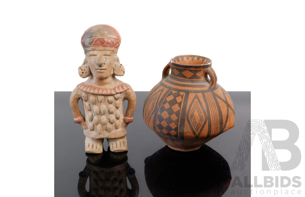 Two Vintage Hand Made Central American Mayan Style Pottery Pieces