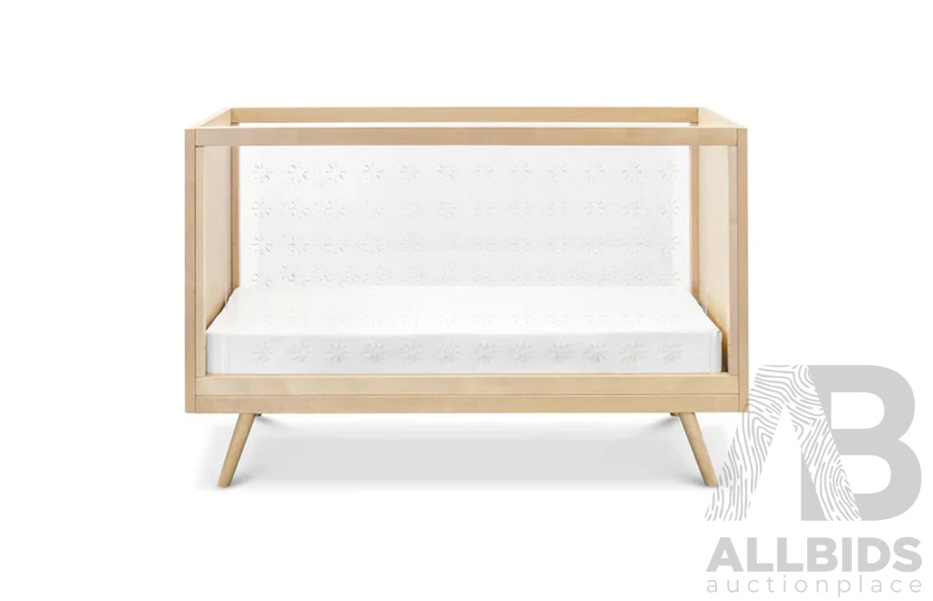 UBABUB Nifty Clear/Timber 3 in 1 Cot - Natural Birch - ORP $1,299 - Brand New