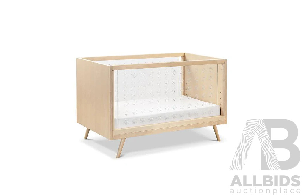 UBABUB Nifty Clear/Timber 3 in 1 Cot - Natural Birch - ORP $1,299 - Brand New