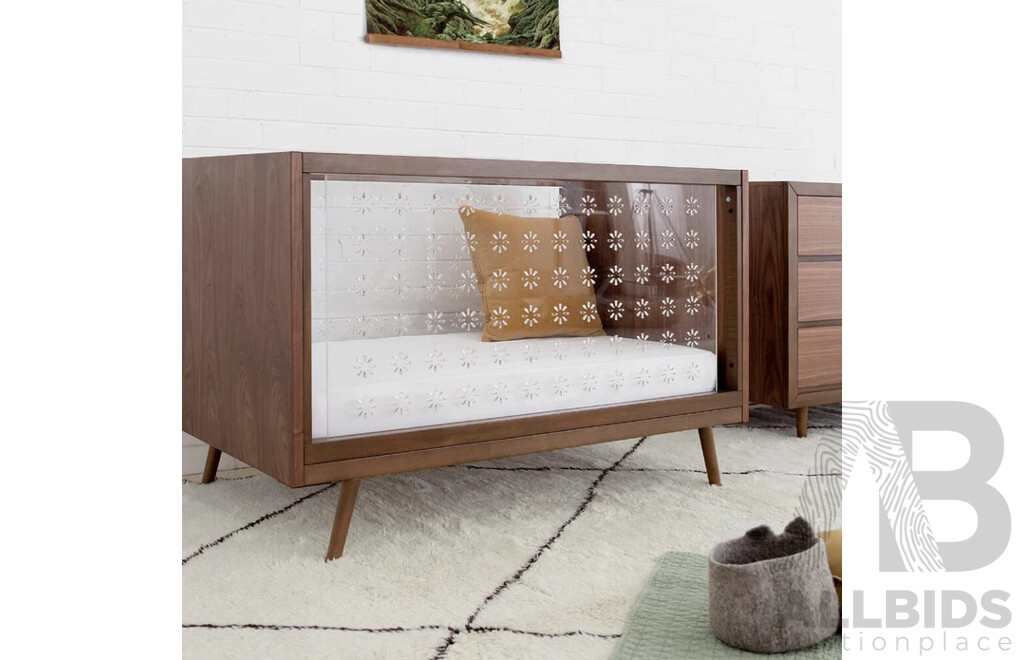 UBABUB Nifty Clear/Timber 3 in 1 Cot - Walnut - ORP $1,299 - Brand New