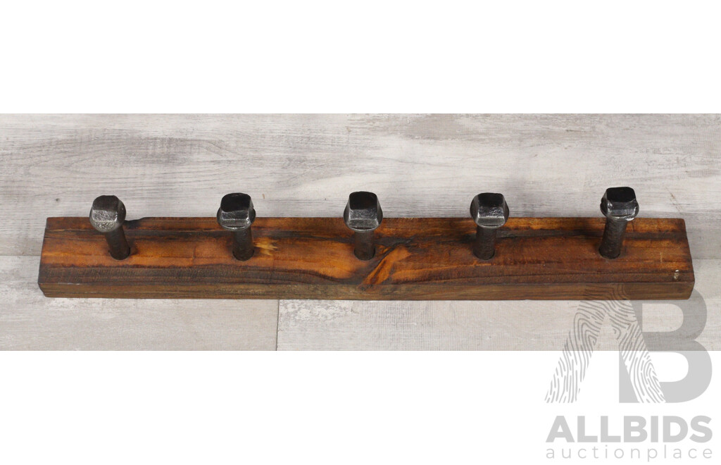 Rustic Wall Mount Coat Hook with Railway Pins