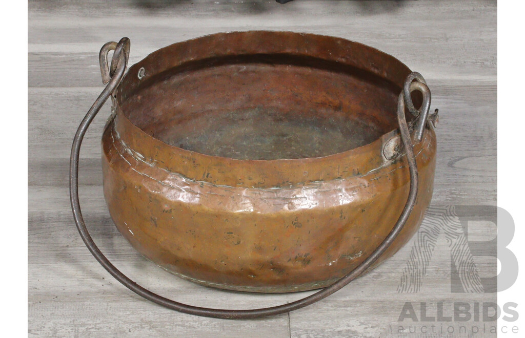 Vintage Beaten Copper Swing Handle Cauldron 