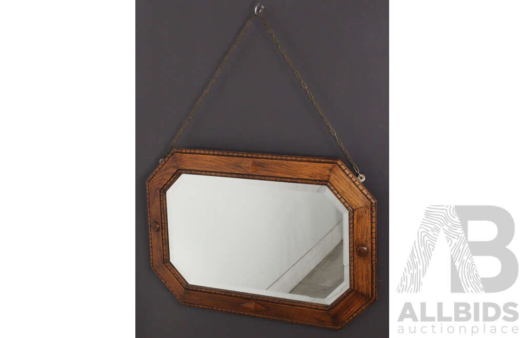 Art Deco Oak Framed Bevelled Edge Mirror