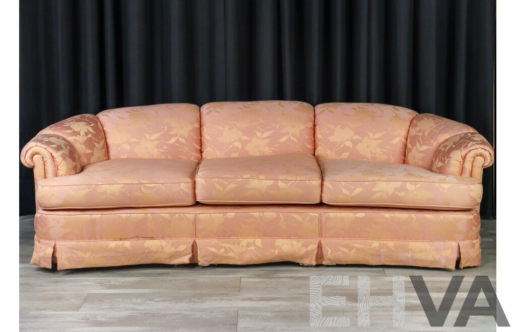 Pair of Moran Fabric Art Deco Style Three Seater Lounges