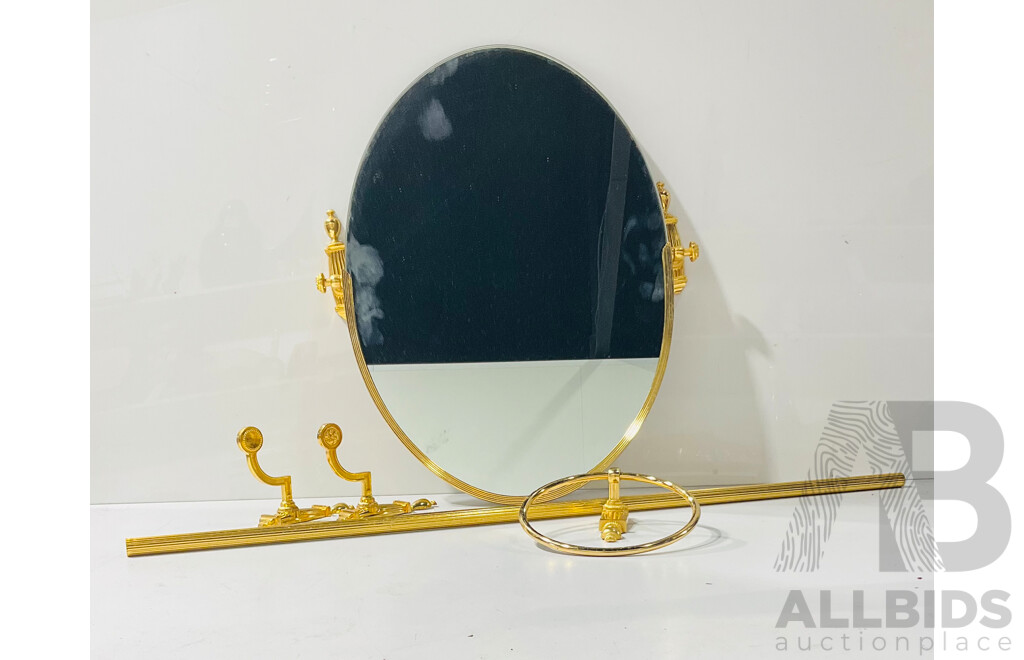 Wall Mounted Vanity Mirror with Gilded Frame and Accessories