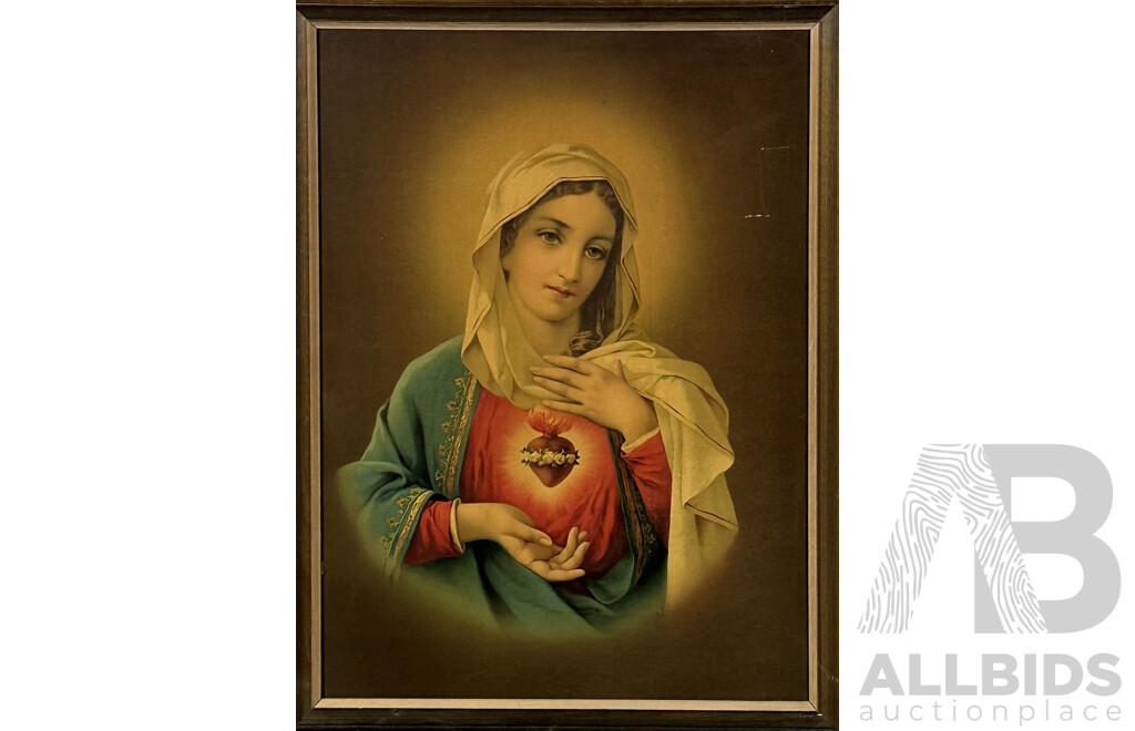 Vintage Immaculate Heart of Mary, Colour Print on Canvas, 76 x 57 cm (frame)