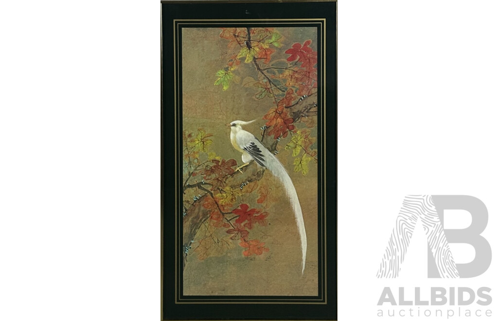 Artist Unknown, Asian Song Birds Amongst the Flowers, Coloured Prints, 90 x 49 cm (frames) (2)