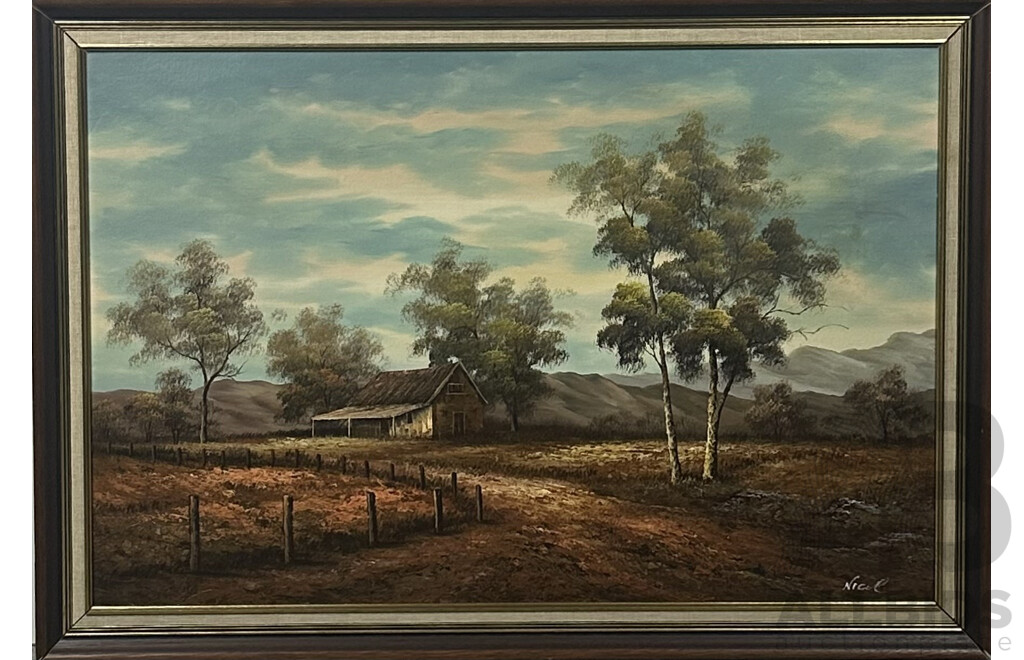 Nicol, (20th Century), Bush House, Vintage Acrylic on Canvas, 71 x 102 cm (frame)