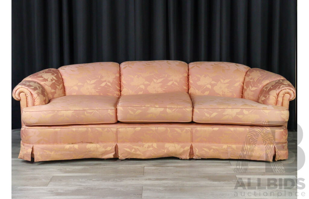 Pair of Moran Fabric Art Deco Style Three Seater Lounges