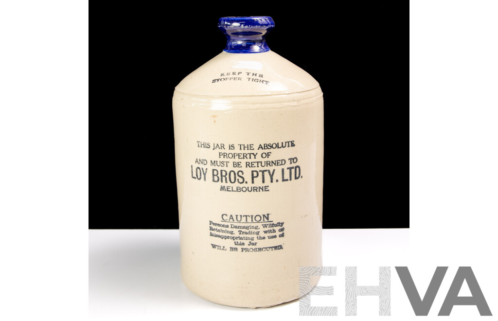 Antique Australian Pottery Demijohn for Loy Bros Melbourne, Probably Bendigo