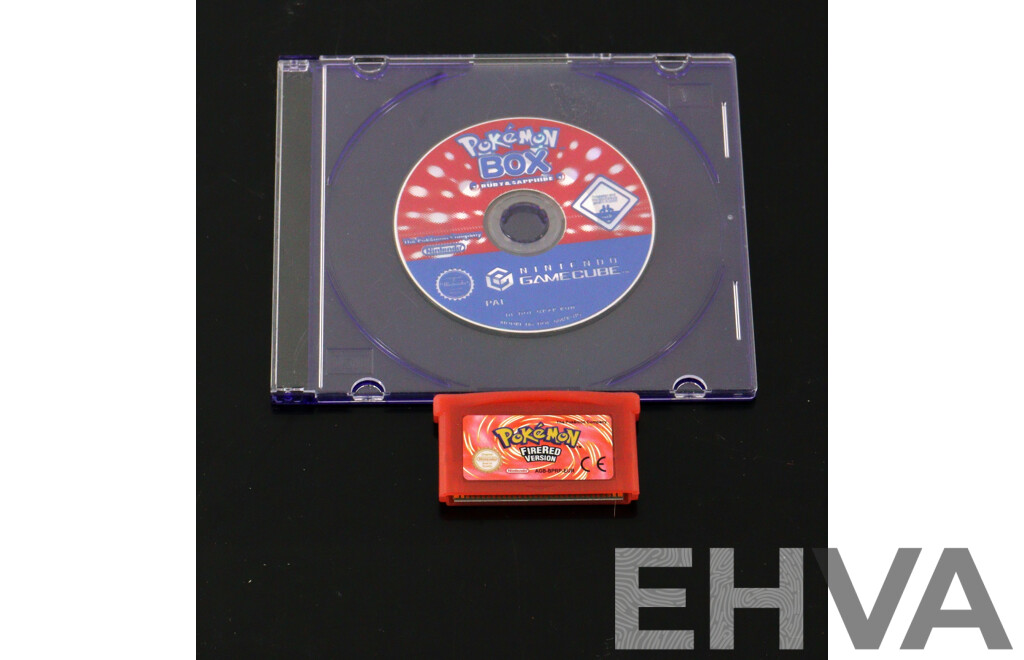Pokémon FireRed for the Gameboy Advamced and Pokémon Ruby & Saphire From the Pokémon Box for the Nintendo GameCube