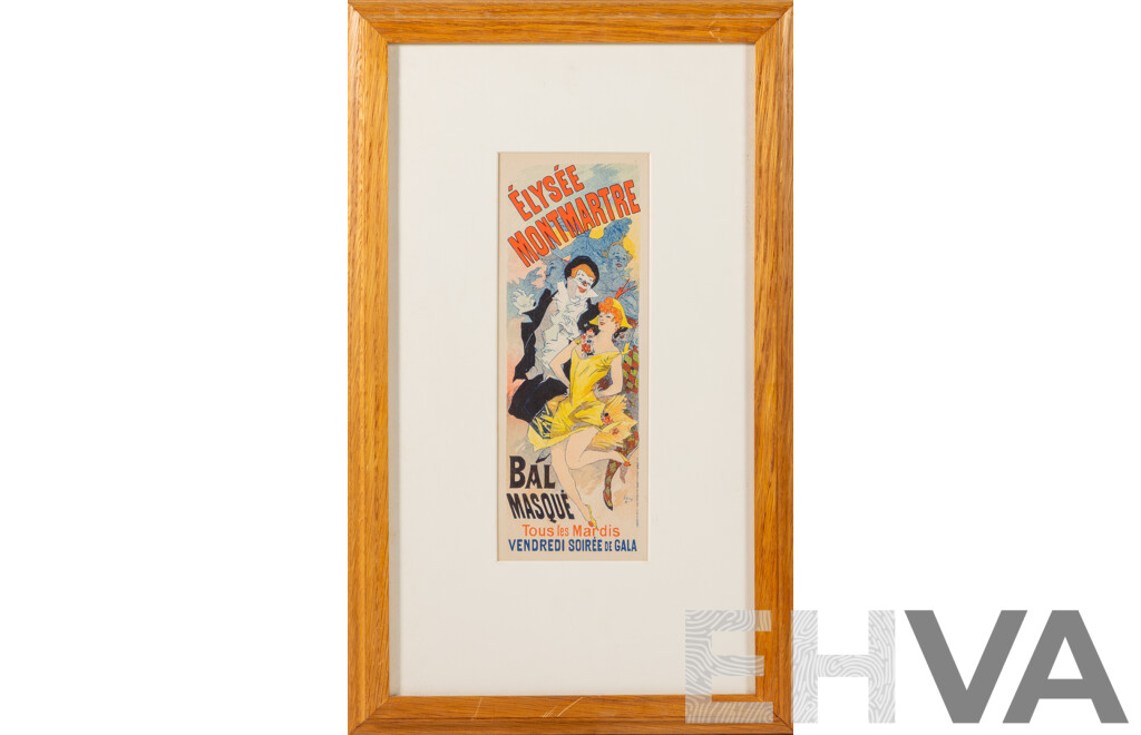 Jules Cheret, (French, 1836-1932), Elysee Montemartre, Limited Edition Vintage Lithograph with COA, 50 x 31 cm (frame)