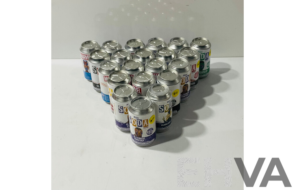 Collection of Sealed Funko Soda Cans Including Marvel Lucha Libre Cans and More