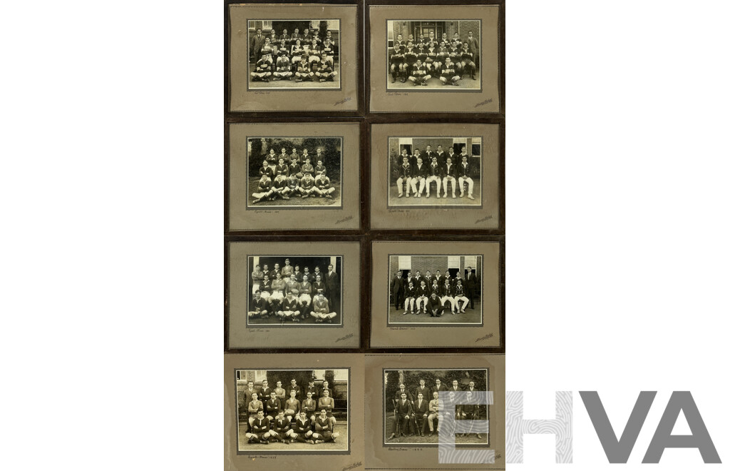 The Armidale School -Tyrell House, Shooting and Cricket Teams, (1927, '28 and '29), Vintage Photographs, Collection of Eight, 27 x 32 cm (frames) (8)