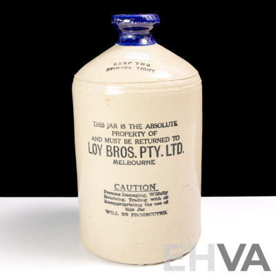 Antique Australian Pottery Demijohn for Loy Bros Melbourne, Probably Bendigo