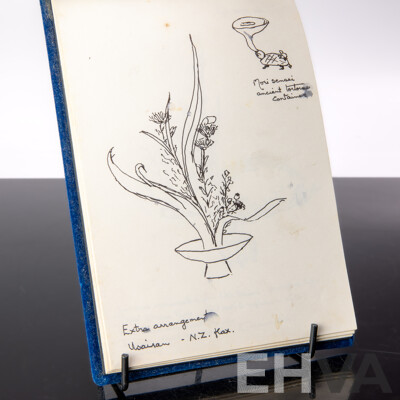 Interesting Hand Illustrated Japanese Sen Shuku an Tea Room Flower Arranging Notebook, Mostly Seika Formal & Moribana Naturalistic Style
